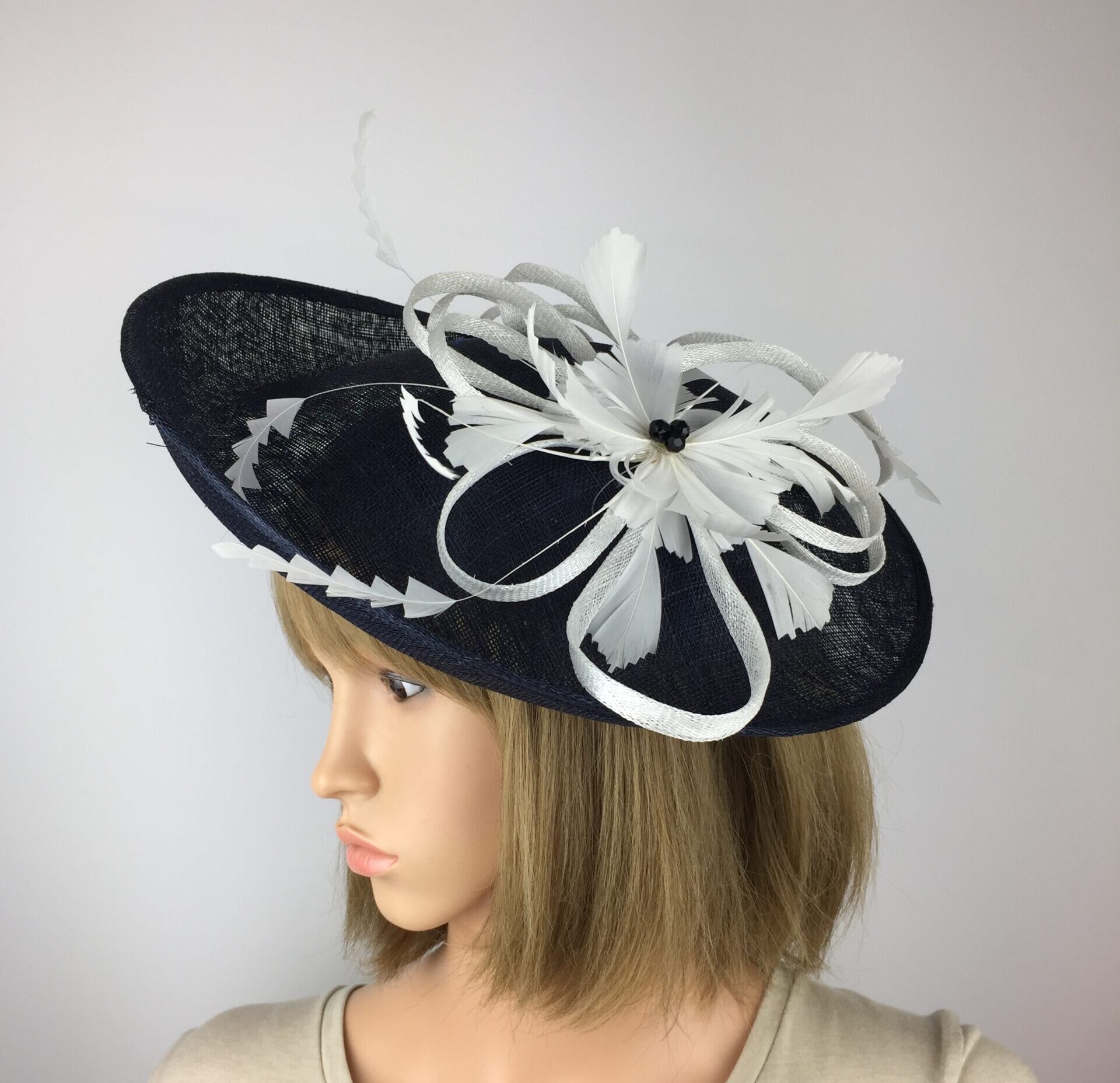 Navy and best sale white fascinator hat