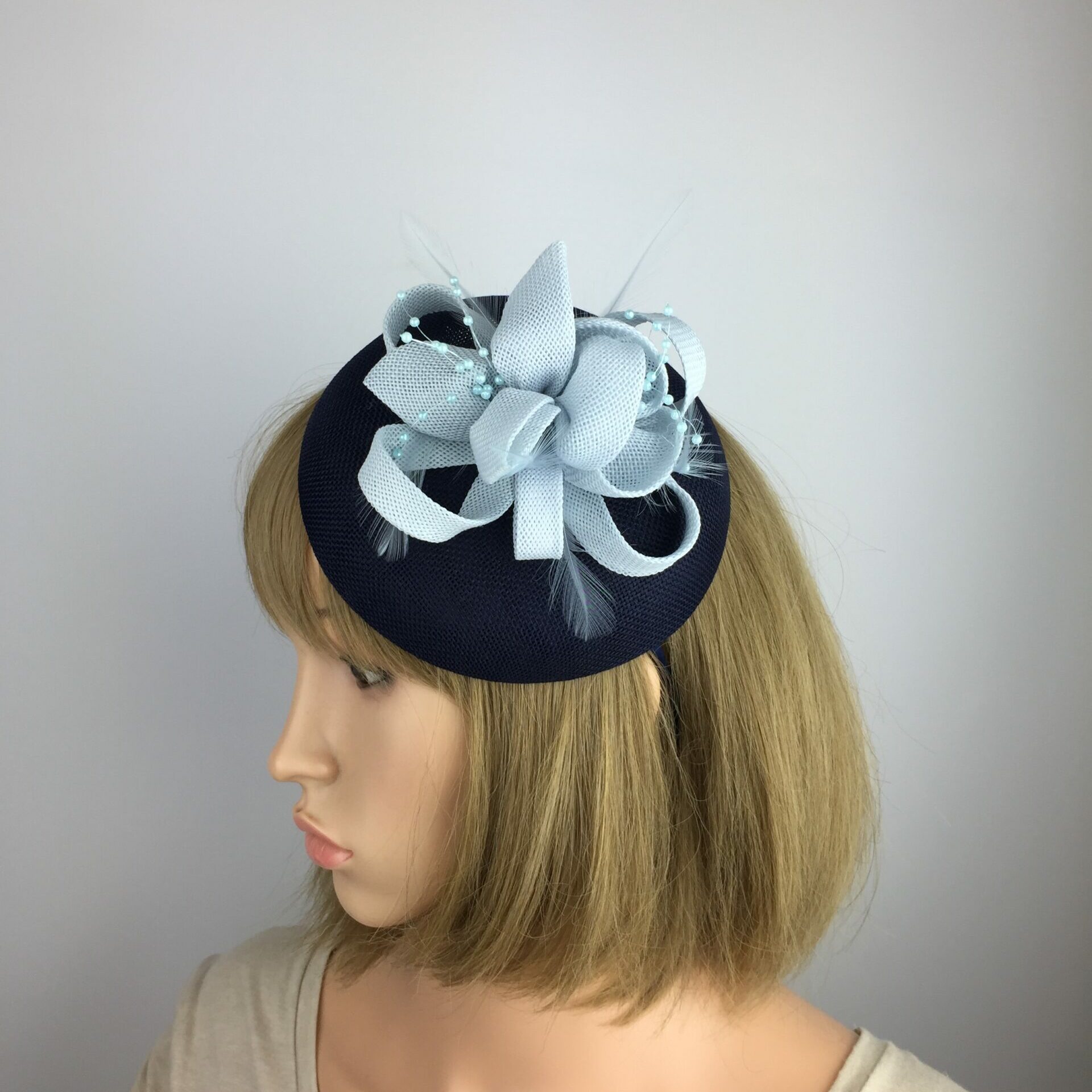 Navy Blue And Light Blue Fascinator Pretty Elegant 1 2069