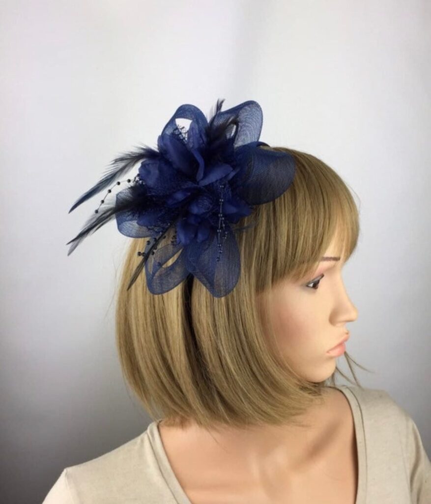 One off piece - Dark Navy outlet Blue Velvet Feather Fascinator Pillbox Hat Wedding French Navy Races Headpiece Hatinator Races u10910