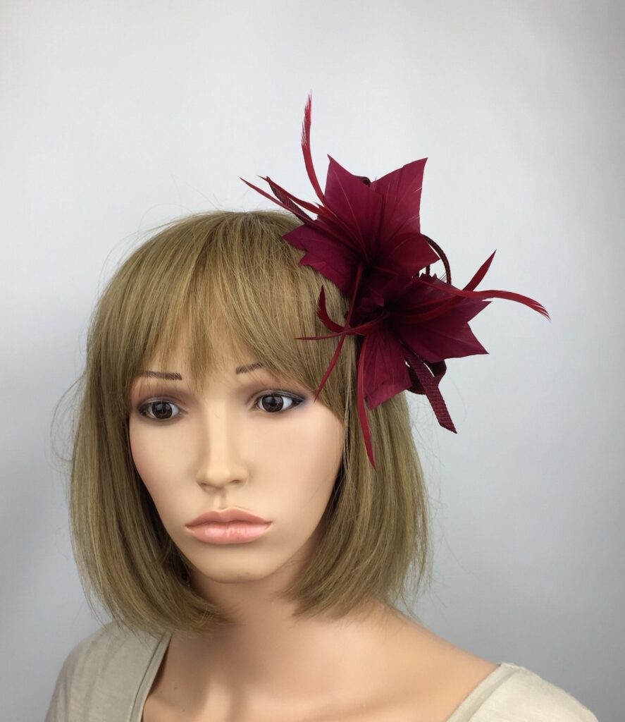 Burgundy Feather Fascinator Pretty Elegant 1