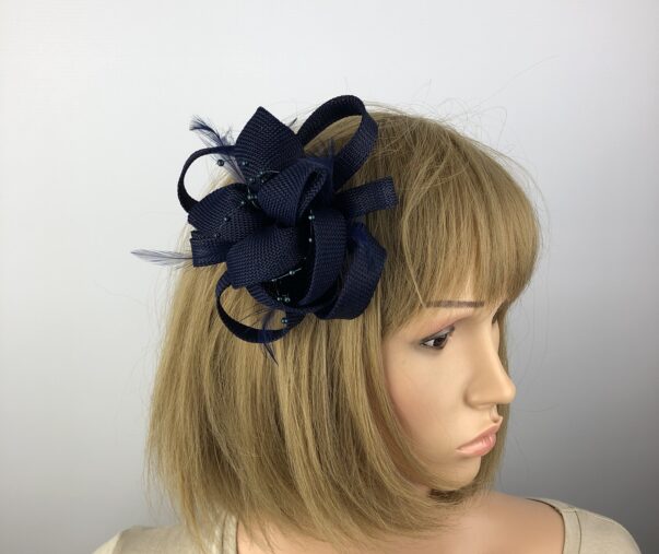 Navy Blue Fascinator on Clip Corsage