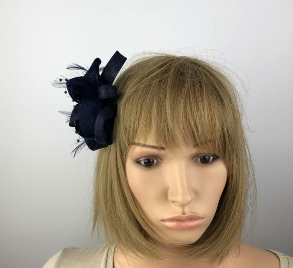 Navy Blue Fascinator on Clip Corsage - Image 3