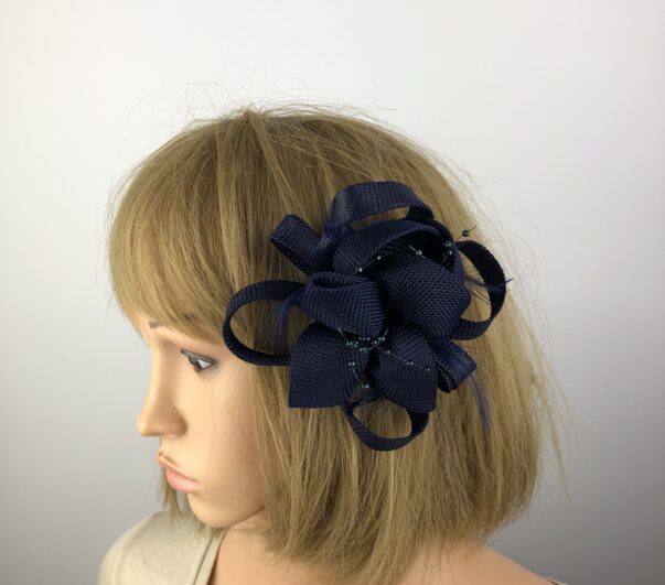 Navy Blue Fascinator on Clip Corsage - Image 2