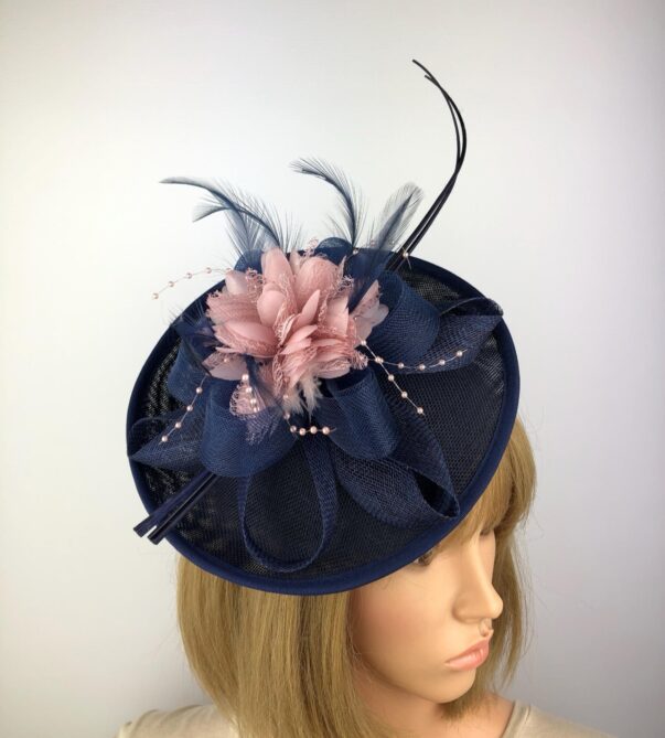 Navy Blue Blush Pink Fascinator Unique Wedding Hat