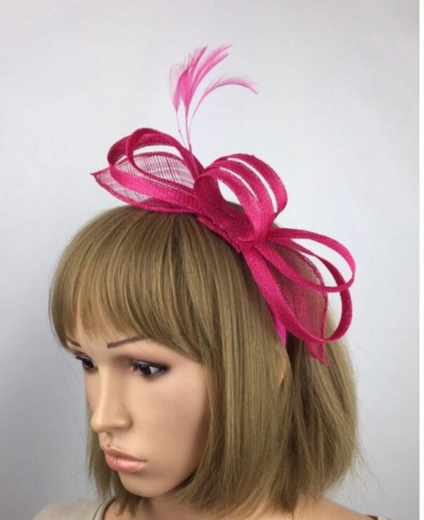 Fuchsia Pink Fascinator Loop and Leaf Bow - on headband - Image 2