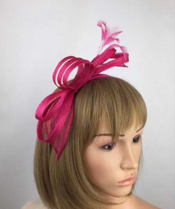 Fuchsia Pink Fascinator Loop and Leaf Bow - on headband