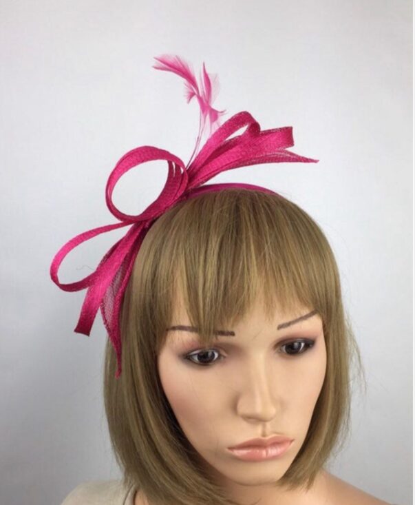 Fuchsia Pink Fascinator Loop and Leaf Bow - on headband - Image 3